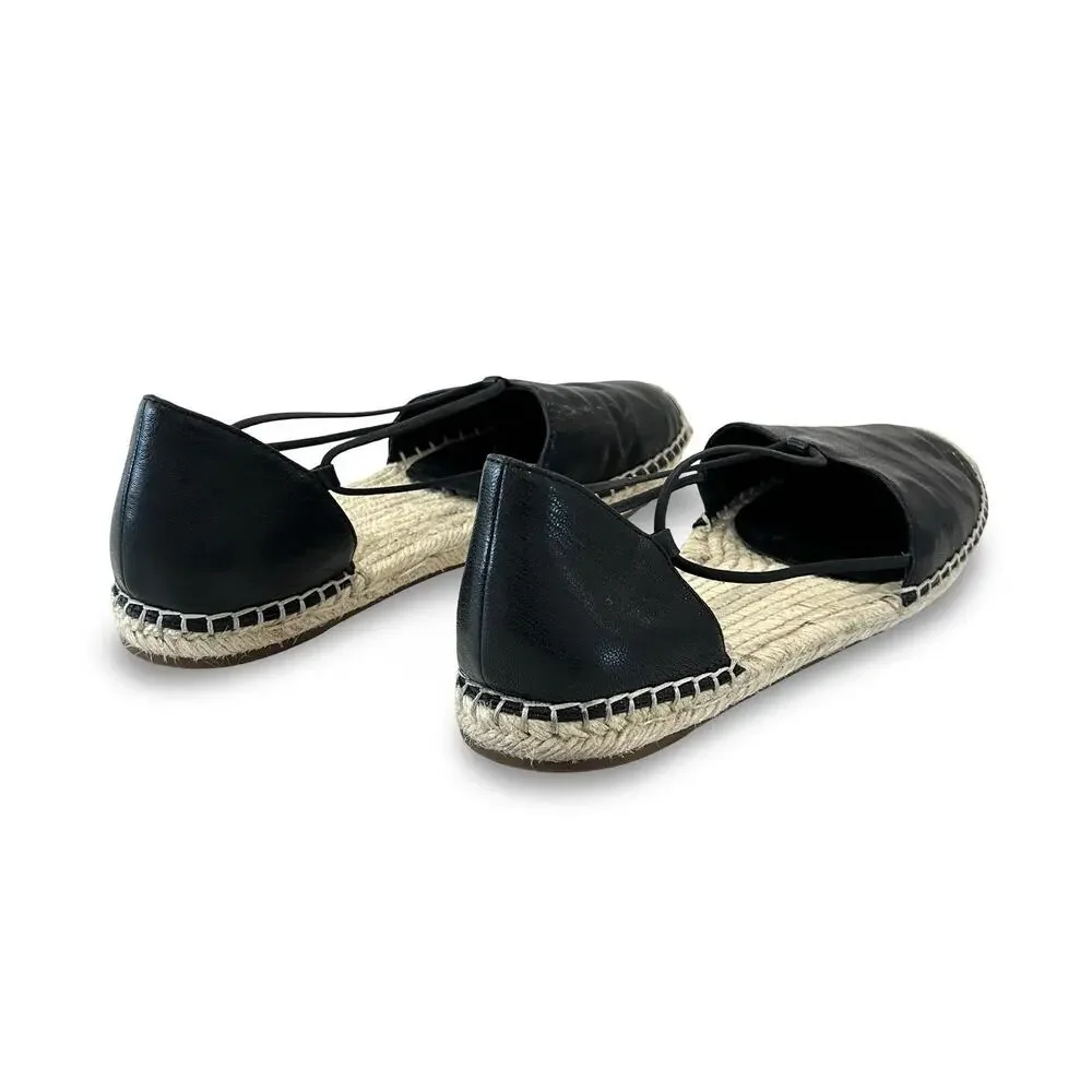 Eileen Fisher Lee Espadrille Flats Sandals Womens Size 9 Black Leather